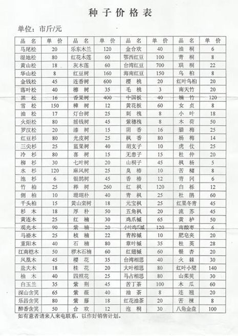 种子价格表