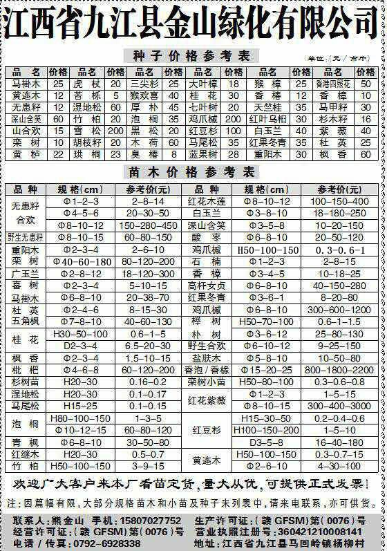 苗木价格表